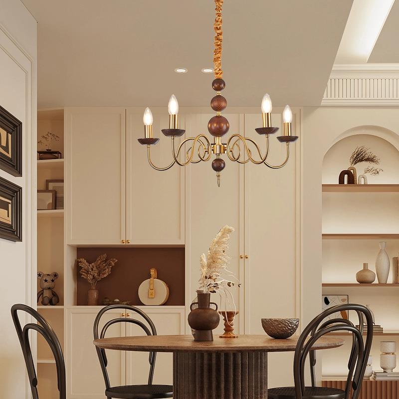中客厅烛吊灯法式色餐厅衣帽间胡桃木美式复古灯具卧室古书房蜡灯