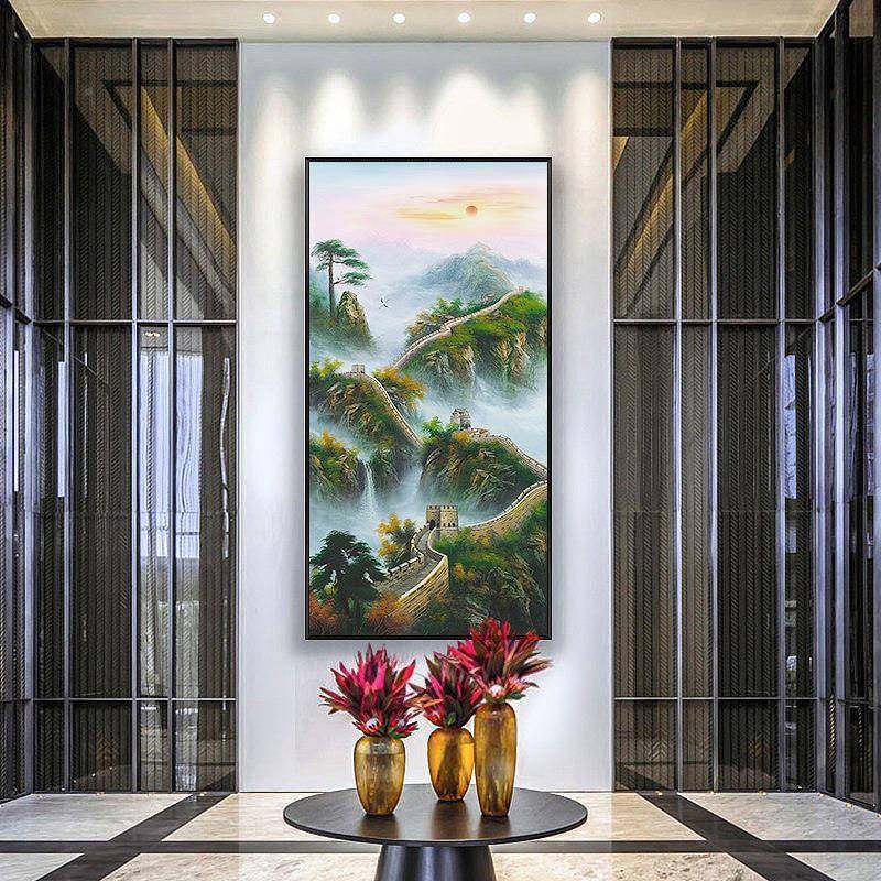 现HS-04230风美式发树玄装饰画客厅财走廊过道竖版欧式油画布挂代