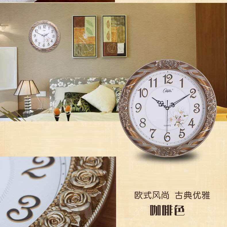 静挂客钟欧F8756956式圆形音钟表14英寸厅卧室田园古办公挂表复时