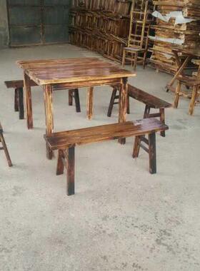 实木餐桌餐组合店快餐小吃店桌PZX饭椅面椅馆烧仙烤四方桌仿古八