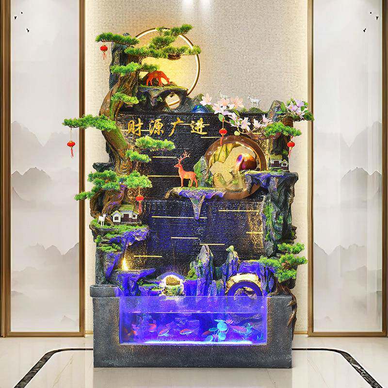 屏风假山流水水泉摆件客厅鱼缸办循SKM环风水轮造景公室生喷财景