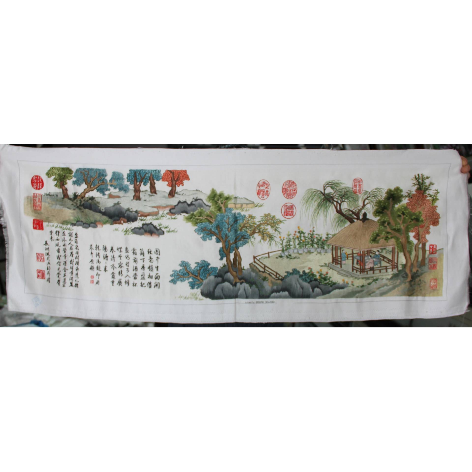 苏绣成品挂画客厅书房装饰画手工刺绣精美绣片唐寅山水厂家生产图片