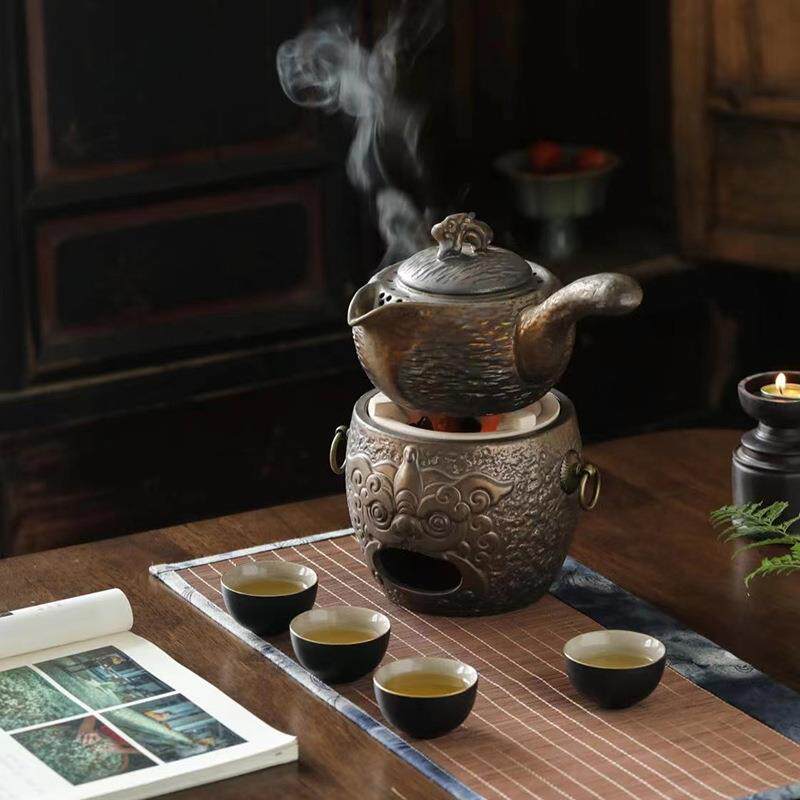 煮茶器烧水壶陶围炉煮茶壶瓷MJ001炉碳火酒精电陶炉侧碳把茶壶耐