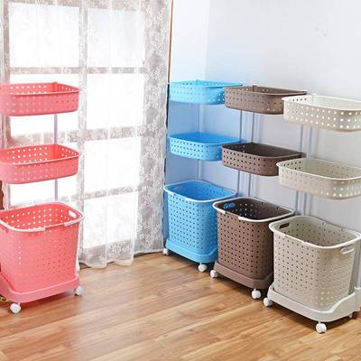 脏篮日014塑料式组合式衣收桶纳篮筐带滑轮脏衣三层大容量
