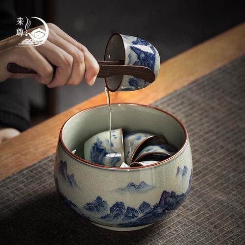 茶洗大号特大家用笔洗陶瓷青花瓷茶具配件洗茶碗茶道零配水盂水洗
