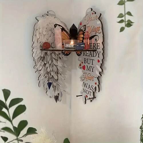 Elegant Angel Wings Corner Shelf with Heartfelt Message跨境