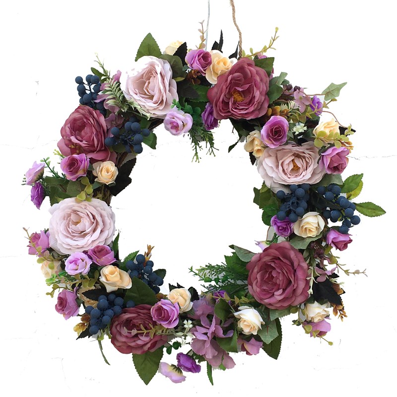 玫瑰浆果仿真花环 假花挂饰门饰50cm门楣装饰婚庆婚房家居装饰