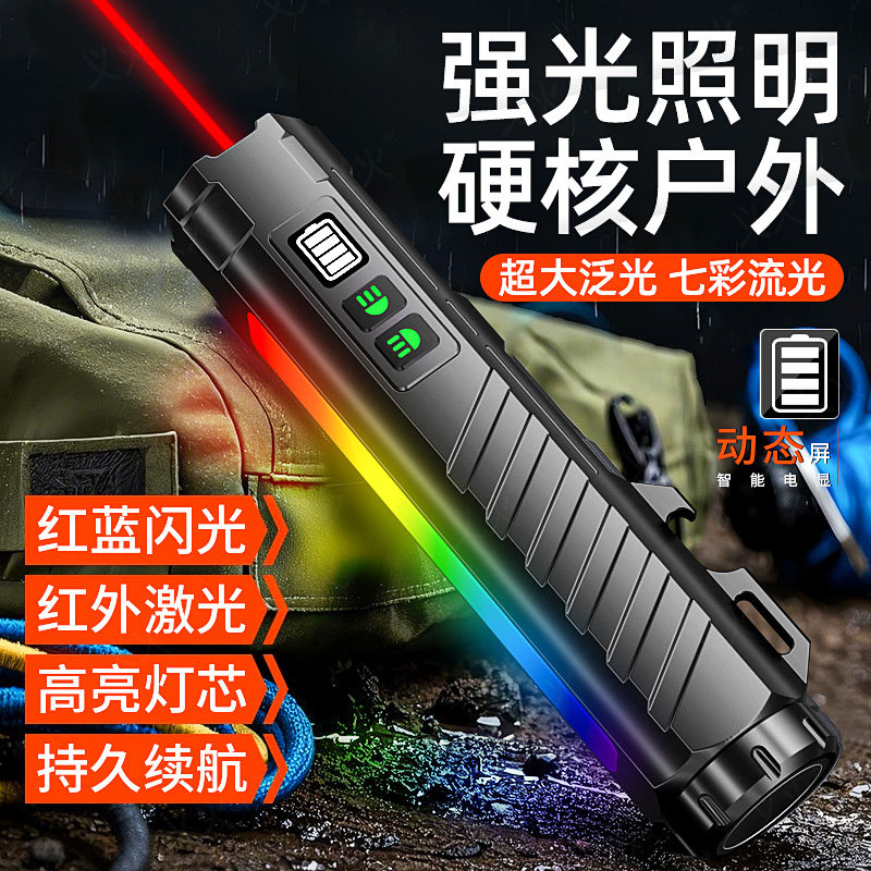 铝合金强光手电筒超亮远射充电变焦式磁吸夹帽灯迷你露营小型手电