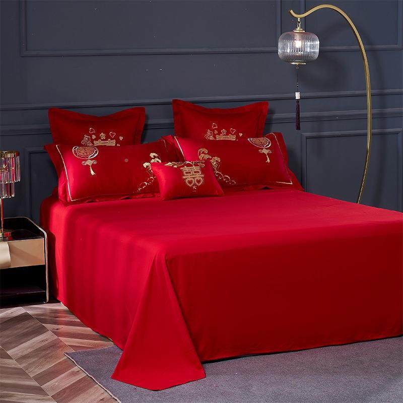 厂家加厚磨毛精品绣花婚庆嫁四套六件套红EQD结婚件陪床品大套件