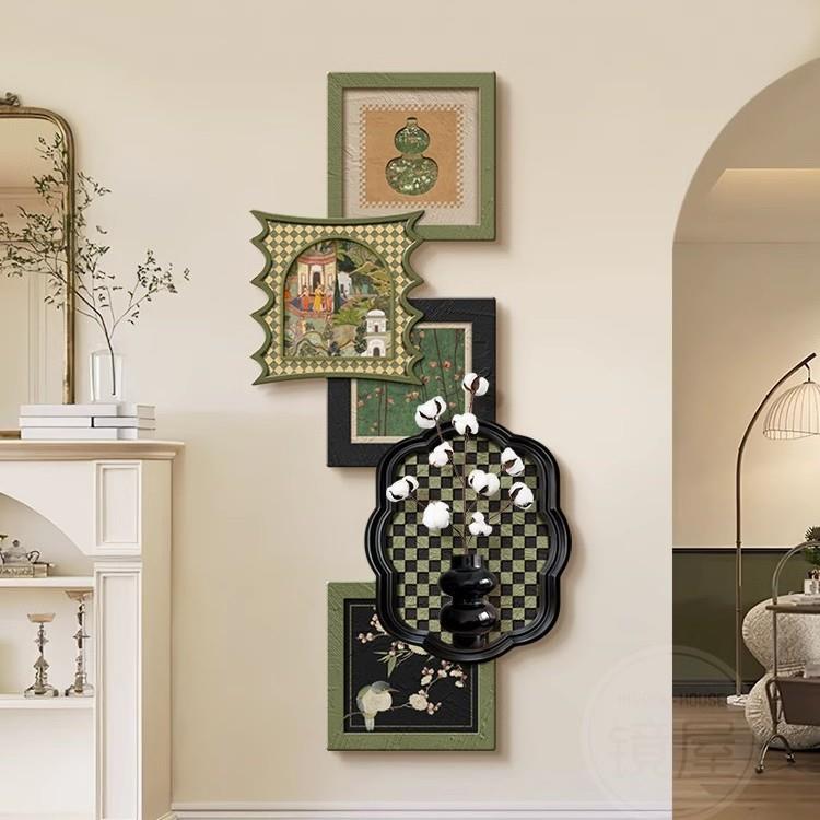 蝶法奶油走风玄关XN装饰画蝴式花卉立体砂岩中古风入户廊过道壁挂