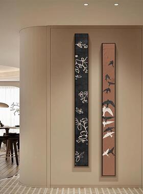 法式复古绿色款细OYQ窄长条画竖版入户过玄关装饰画道新走廊挂画