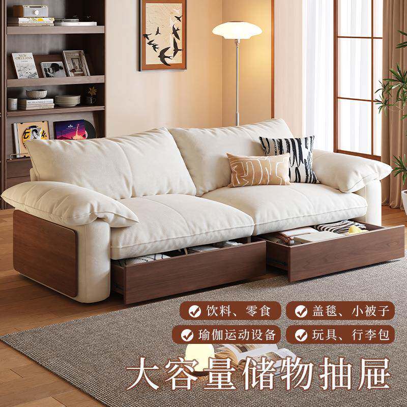 原木风折叠两用日沙发床实木式复小客户型厅2025新款棉麻布艺储物