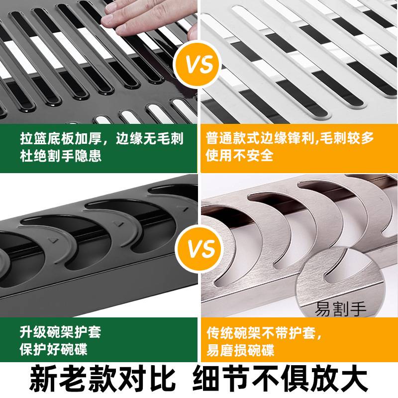拉篮厨房橱柜304不锈钢双层抽屉式厨柜碗碟调味篮架缓冲阻尼收纳