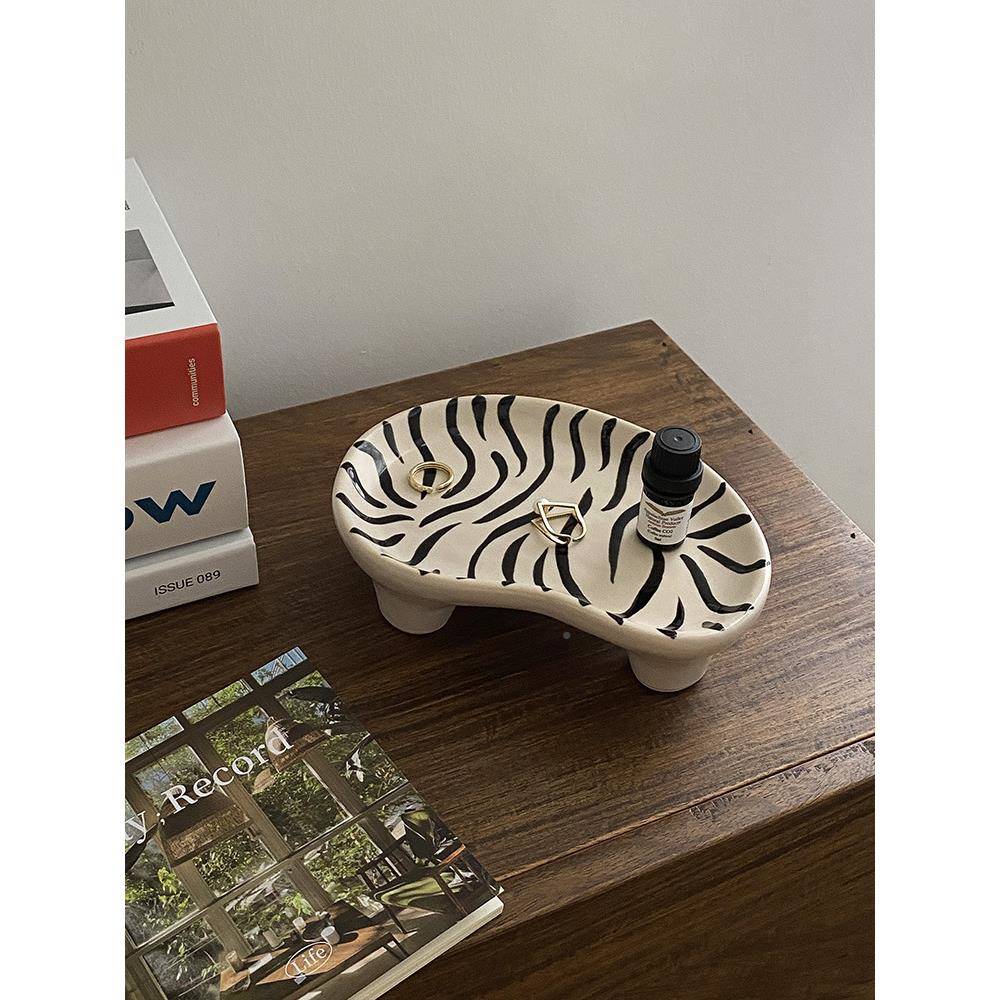 5古NQJ法式饰品盘复古子玄关置物盘盘F769H9MT不规则高脚托盘中首