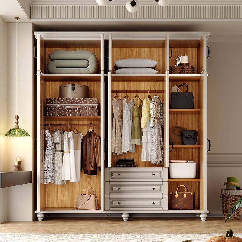 美式实木衣柜3柜门四门5衣柜门大衣橱加顶复古白色柜RCR衣卧室收