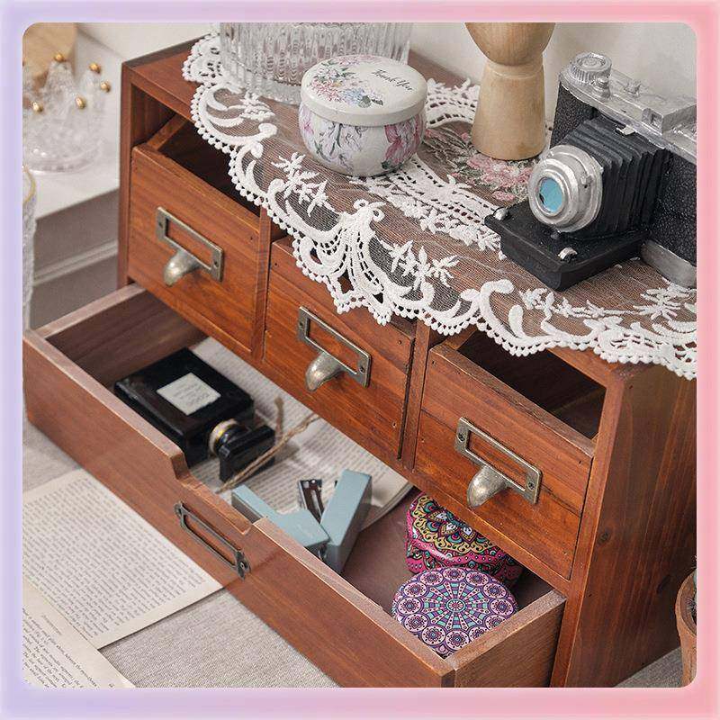 ?3格一抽复古收无品牌/盒木质桌纳面物架置储杂物文具收纳盒书桌