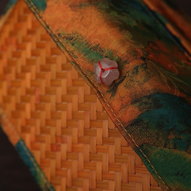 意纸工复古大漆缎创面印花筇竹提手手把手纸DM36-9巾盒抽盒