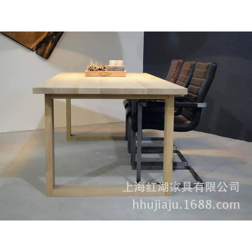 美式议业实木工装桌子复古工风餐实桌木加VFA厚会办公桌长书桌