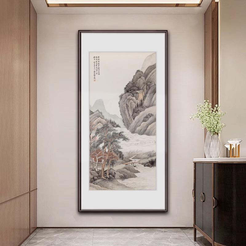 张大千财山水画玄装饰关画国画HXS廊过道尽头墙面招高档走竖版新