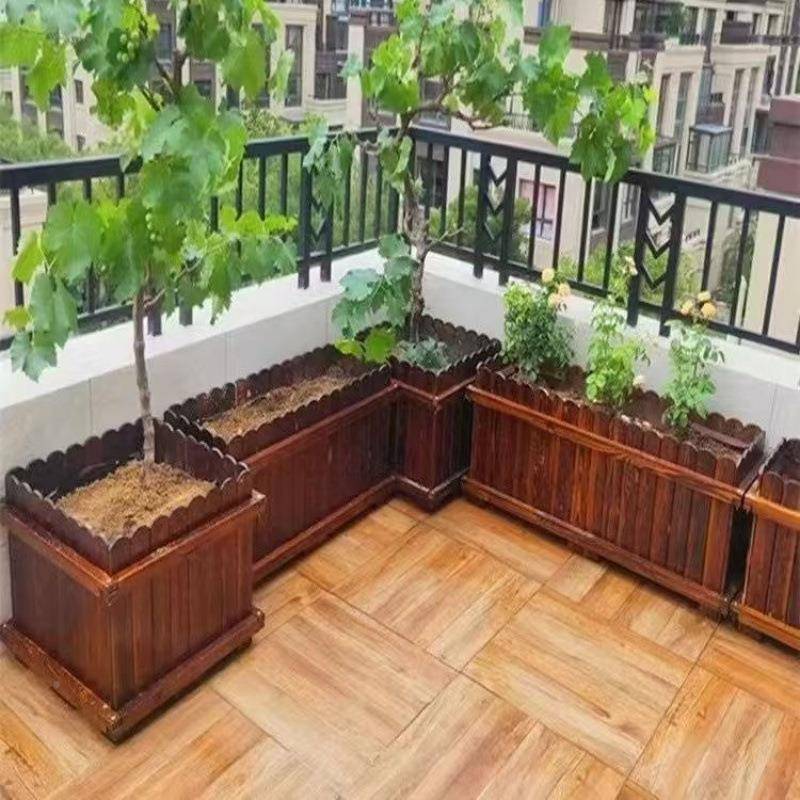 QX防腐木花箱阳庭院长方形花实月木花盆台ONH种花种菜季栽树槽可