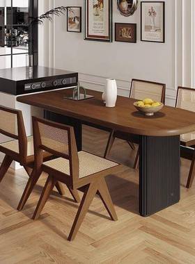 中古风AYC胡桃木桌色餐椅合组半圆靠墙岛台餐桌实形木饭桌家用小