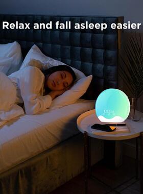 LREI新款模拟日唤醒灯贝壳双面七彩氛出围灯灯ED电子时间夜闹钟唤