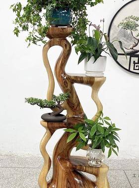 根雕摆件随底座花FNH香樟架形客厅玄关实木摆件底座创意室内底座