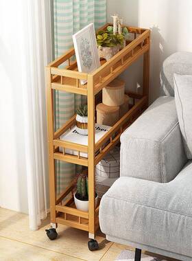 新款窄带轮置物架缝隙超VWH窄书架夹缝极实木可移动桌书边储物收