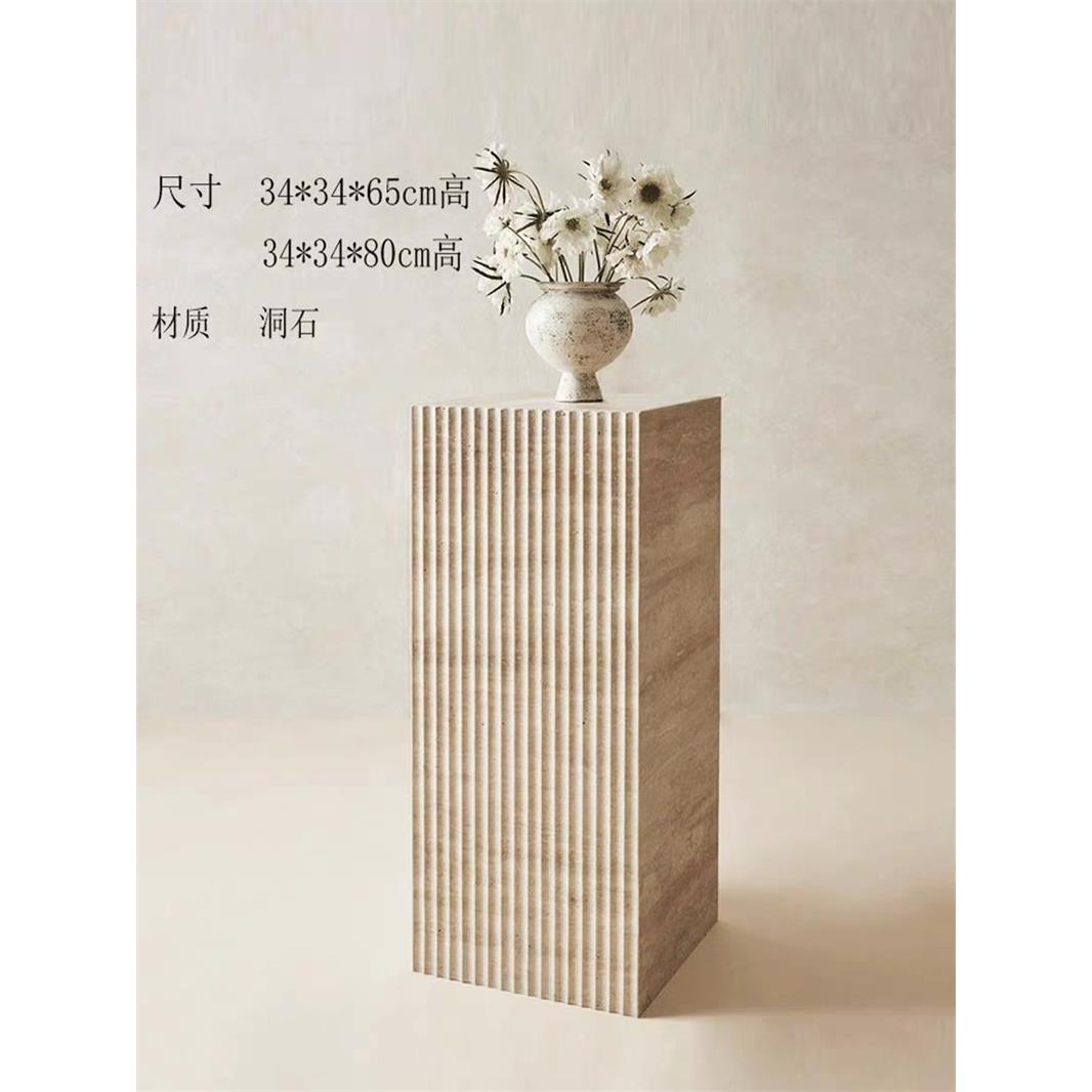 A1L0轻奢黄洞石开槽几F77ST8T5何体大六理石电面体雕塑台软装居家