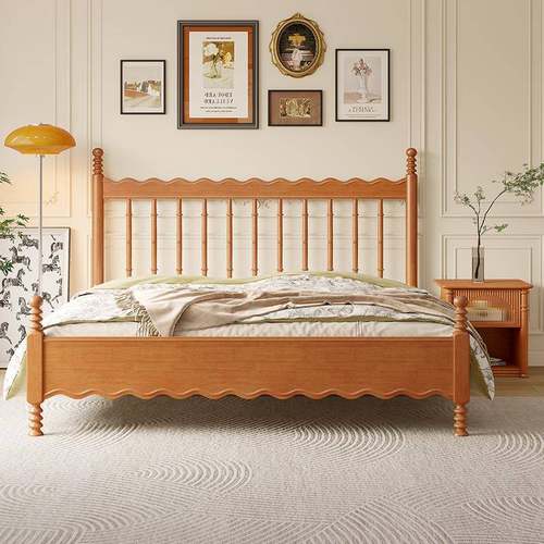 法式床1复古MFV.实木温莎床小户型.2米单人床135原木风主卧奶油风