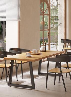 美式复古工业风餐桌铁下艺实木餐桌椅组合简70784茶约餐午桌长方