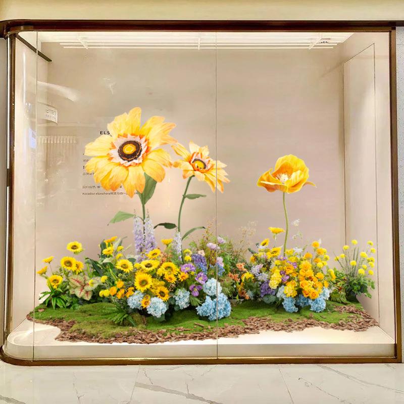 区向日葵纸花摆花婚橱1231礼活动花迎宾花艺丛假花服装摄影窗组合