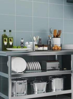 厨房不钢工作锈双层操41581作台台商用桌子长方形案板定制加厚灶