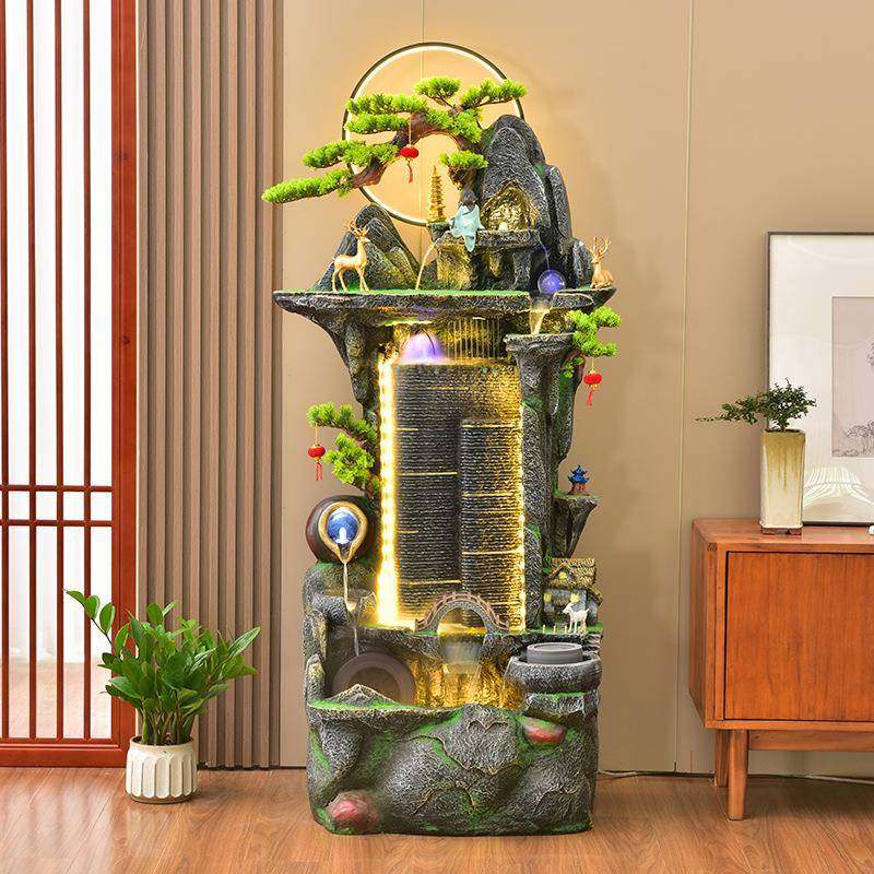 中式落生地假山流喷泉摆件客厅财风水轮水OZR加湿器山循环水景高