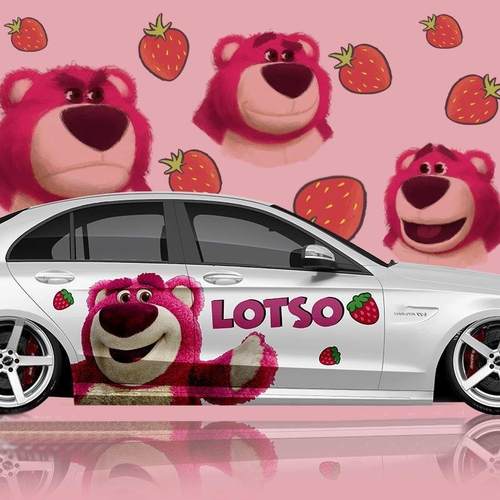 草莓熊贴汽车贴纸可爱卡通改装车身两侧划拉花装痕车遮挡UIU饰贴