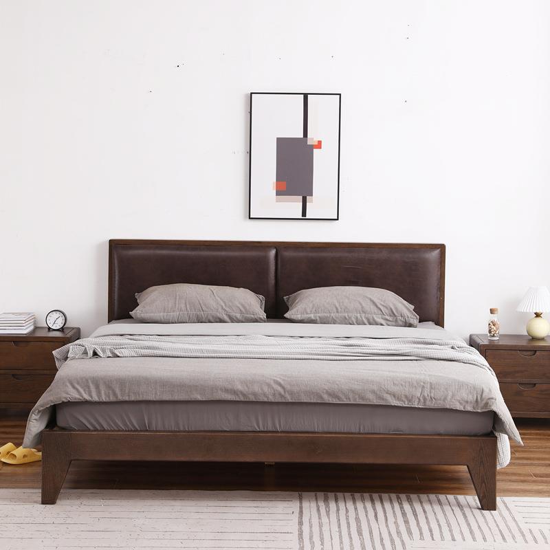 新中式全实木1.8床169米单双人床橡木1米胡桃色床5主客卧室轻.奢