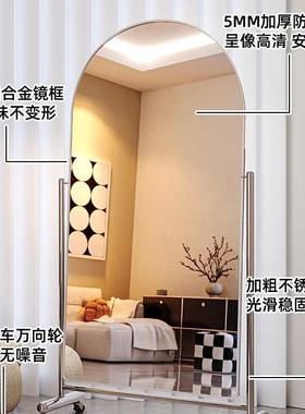 镜可移全身落地GOU镜显动高显用瘦穿衣镜专跳舞镜子带轮服装店试