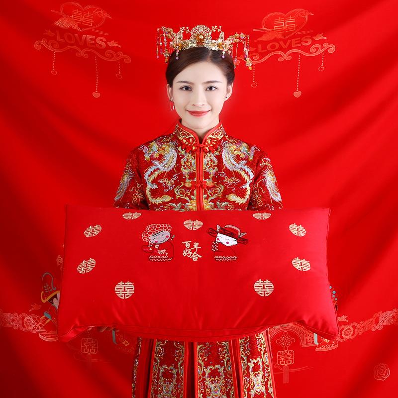 婚庆绣大红全棉枕芯体纯棉仪征花棉枕头立单人枕WKF软厂家一只装