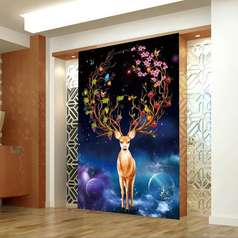 新款钻石画满钻梦幻小餐厅发财麋十鹿玄关欧式幅小点钻KXF鹿字绣