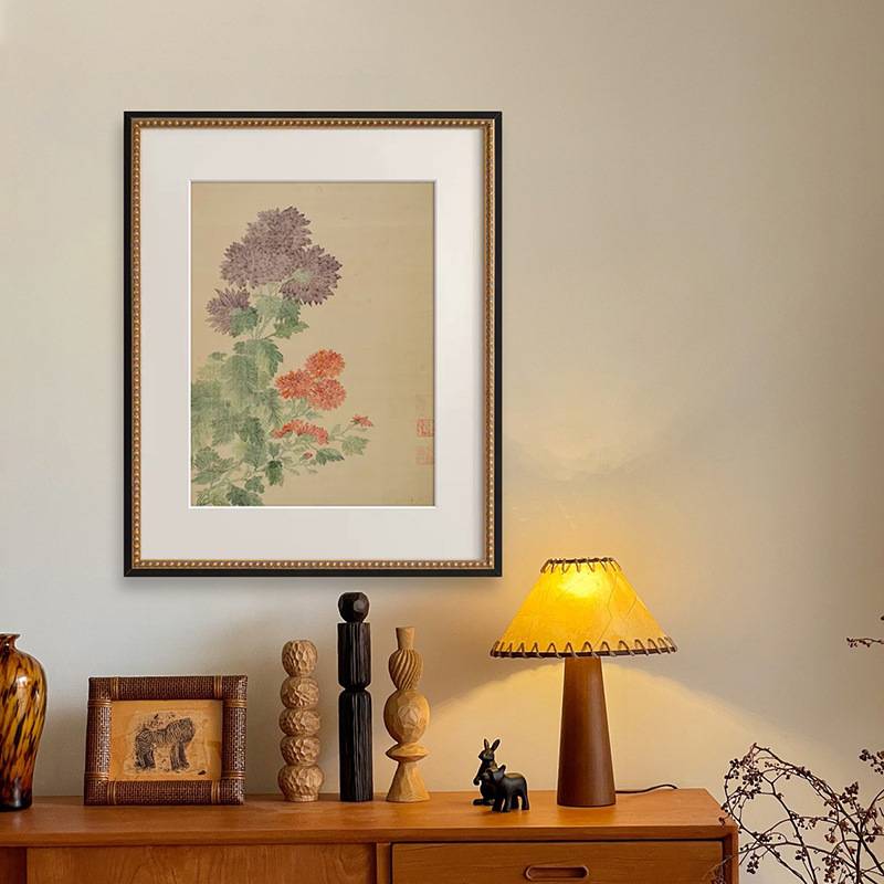 法式中国风复古客厅装饰画新中式玄关柜餐厅卧室挂画古典花卉壁画图片