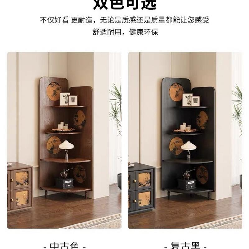 法式古风角实木客厅复古41448转角香柜云纱风三角置物架拐角室收