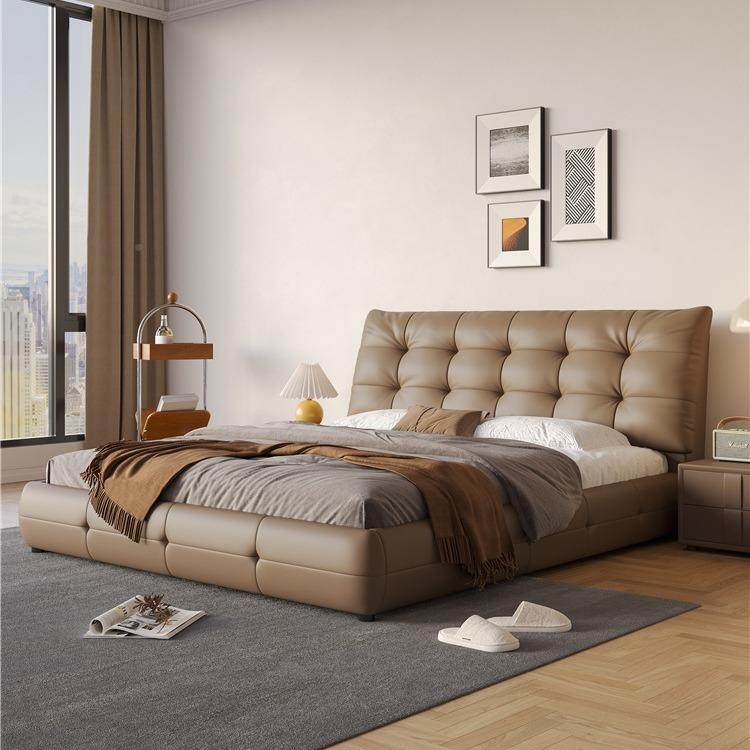 体皮床木婚床现代简约双大人床卧HZS室床轻奢床1.实8米网红软高端