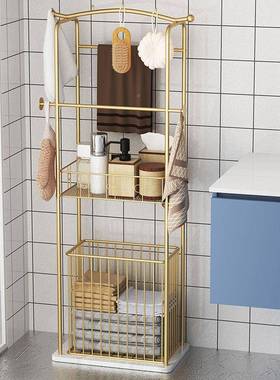 铁艺卫生间浴室缸边置物落地轻脏奢岩板浴巾毛浴AL101935巾收纳架