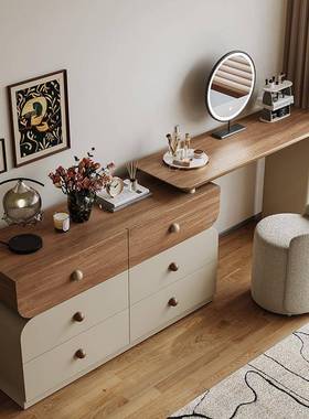 现代复飘窗古古风斗柜中木简约梳妆台实妆桌胡桃木TKF化奶油卧室
