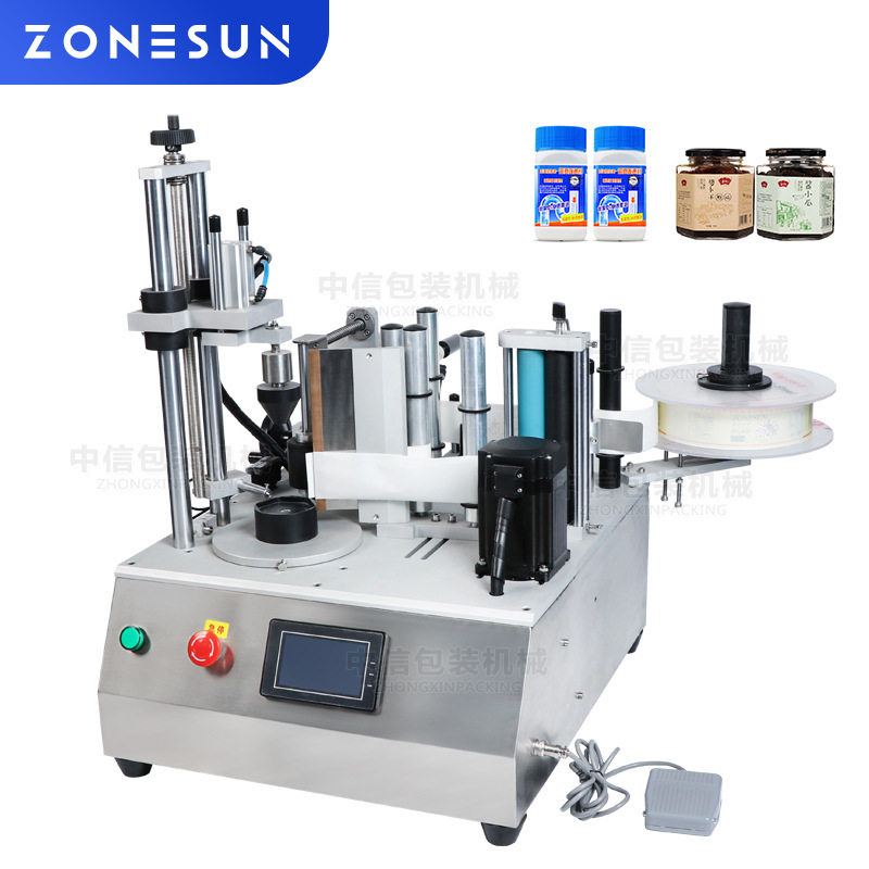ZONESUN 桌面式半自动贴标机 圆瓶方瓶塑料瓶玻璃瓶不规则瓶贴标