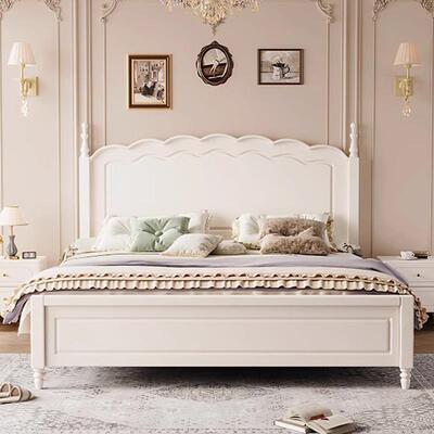 美式亚复古实木床式复古莱床主卧1BD-8028#.婚8m双人床法简约床卧