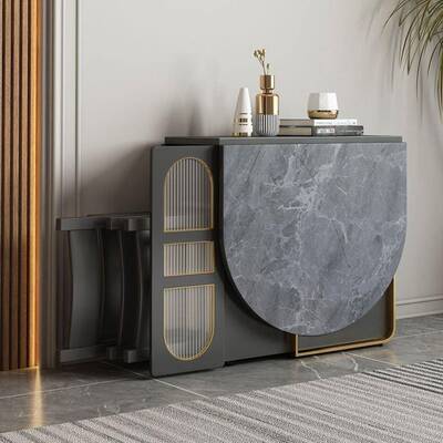 轻奢叠餐桌小户家用饭桌型收纳餐边柜多功能理石岩板ULG桌大折椅