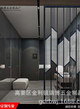 酒店不锈钢玻璃屏风轻奢入户玄关镂隔断空花格装遮挡金属91687饰