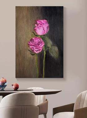 大芬村油画玫风瑰花卉中古客厅装饰画关花玄70535朵肌绘理纯手复