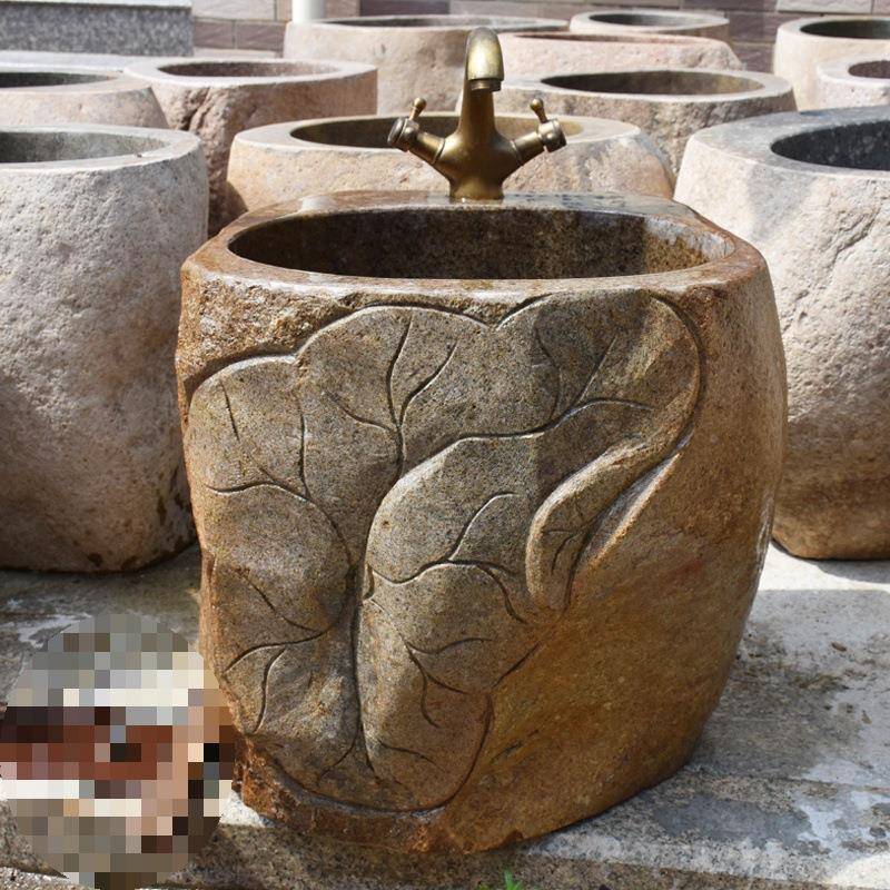 天然鹅卵石拖布池桶复拖户外古庭院拖把把盆阳台石头拖把QQE池墩